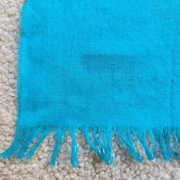 100% Wool Lightweight Checked Scarf Blue White Yellow Made in Scotland - Picture 7 of 12